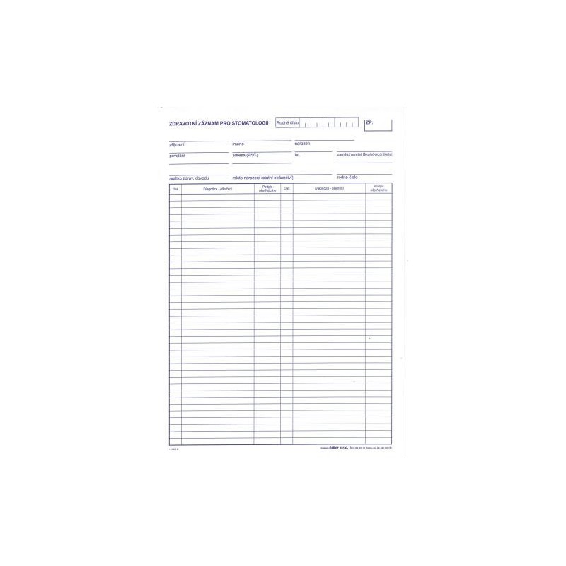 DITIS Zdravotniclý Stomatologický Záznam Dospělý 100ks