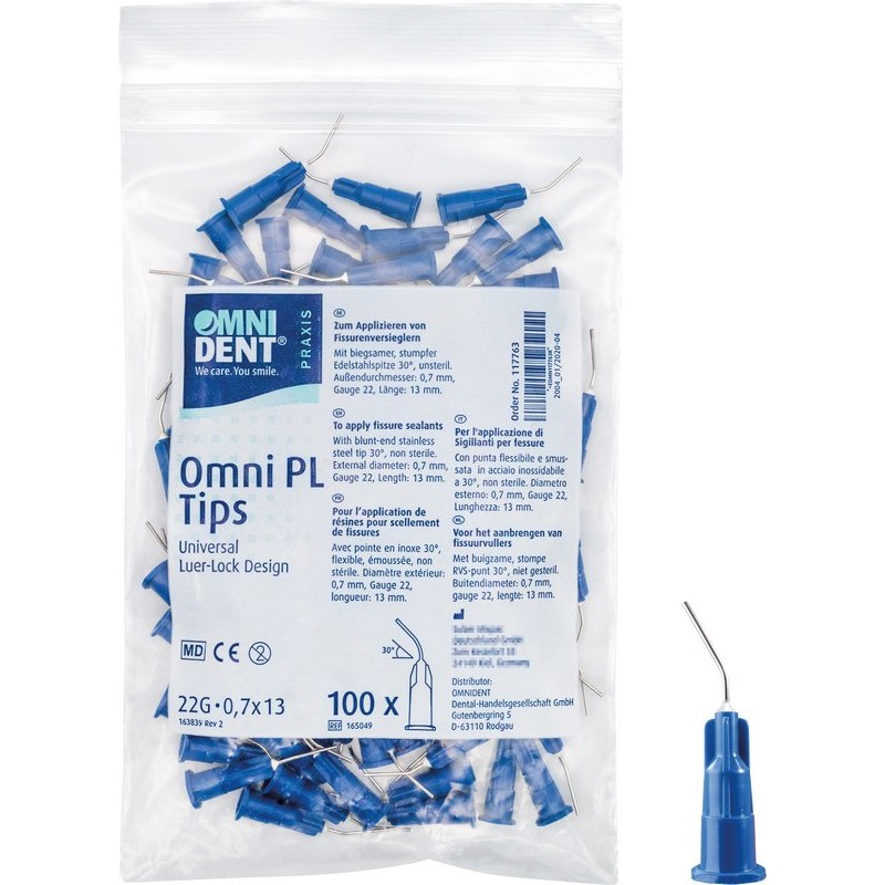 OMNIDENT OMNI PL Aplikační Kanyly L 13 mm, Ø 0,7 mm 30° G22 100ks