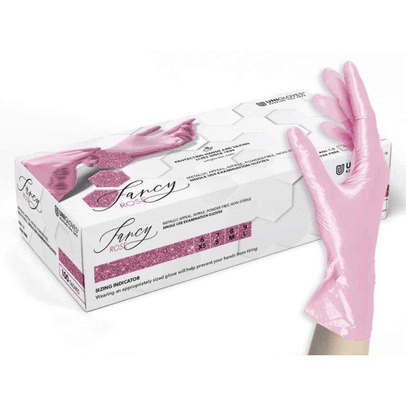 UNIGLOVES FANCY Rose Nitrilové Rukavice Nepudrované Růžová XS 100ks