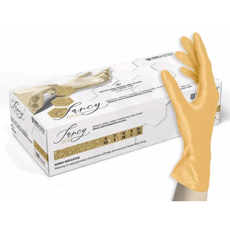 UNIGLOVES FANCY Gold Nitrilové Rukavice Nepudrované Zlatá L 100ks