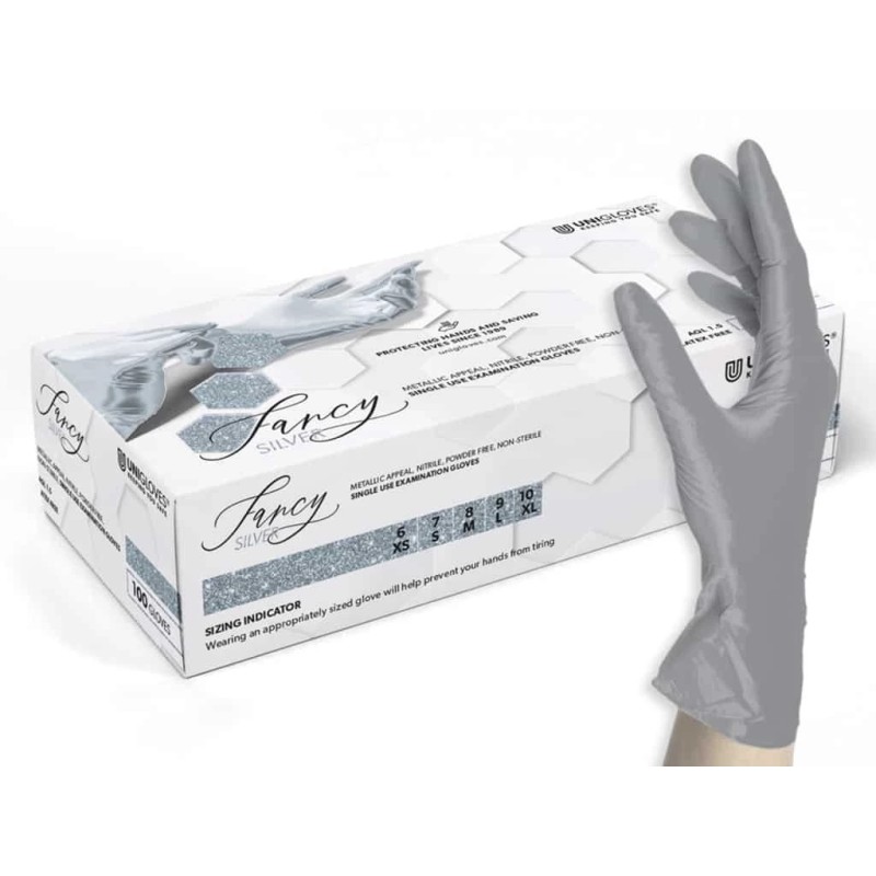 UNIGLOVES FANCYSilver Nitrilové Rukavice Nepudrované Stříbrná  XS 100ks