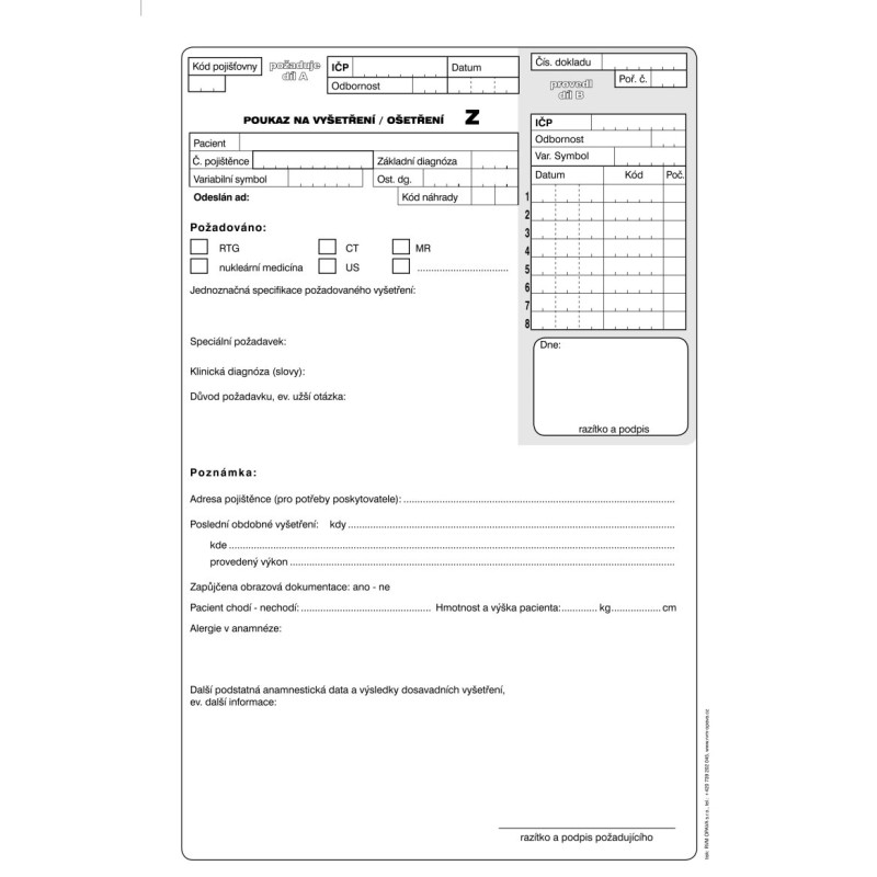 POUKAZ na Vyšetření Blok 100listů 1ks