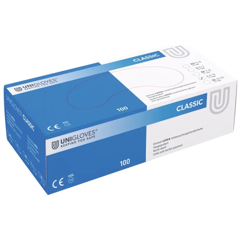 UNIGLOVES CLASSIC Rukavice Latex L Pudr 100ks
