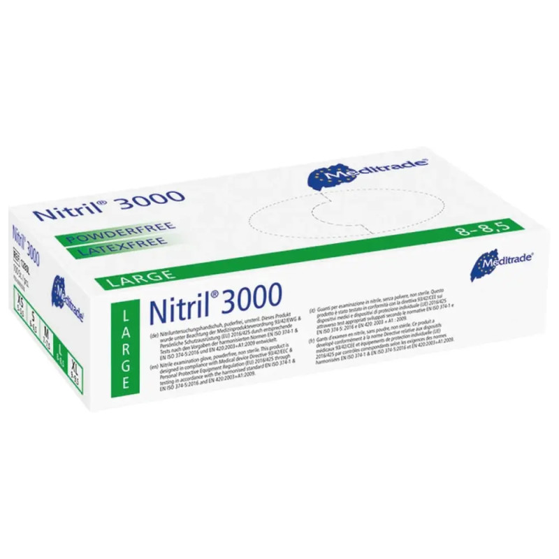 Meditrade Nitrile®3000 Rukavice Bez Pudru L Bílá 100ks