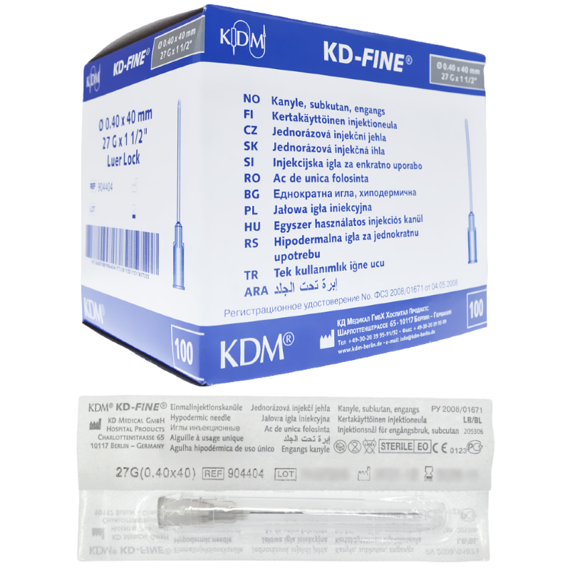 KDM KD-FINE Jehla Injekční 27G 0,4x40mm Šedá 100ks