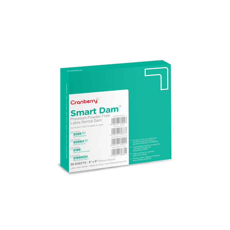 Cranberry Smart Dam Latex Kofferdam Medium 15x15cm Máta Zelená 36ks