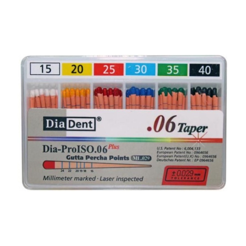 DiaDent Gutaperčové Čepy Dia-Pro ML.029 06Taper Sortiment ISO15-40 60ks