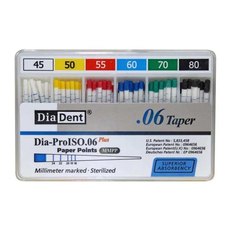 DiaDent Papírové Čepy MMPP 02Taper Sortiment ISO45-80 200ks